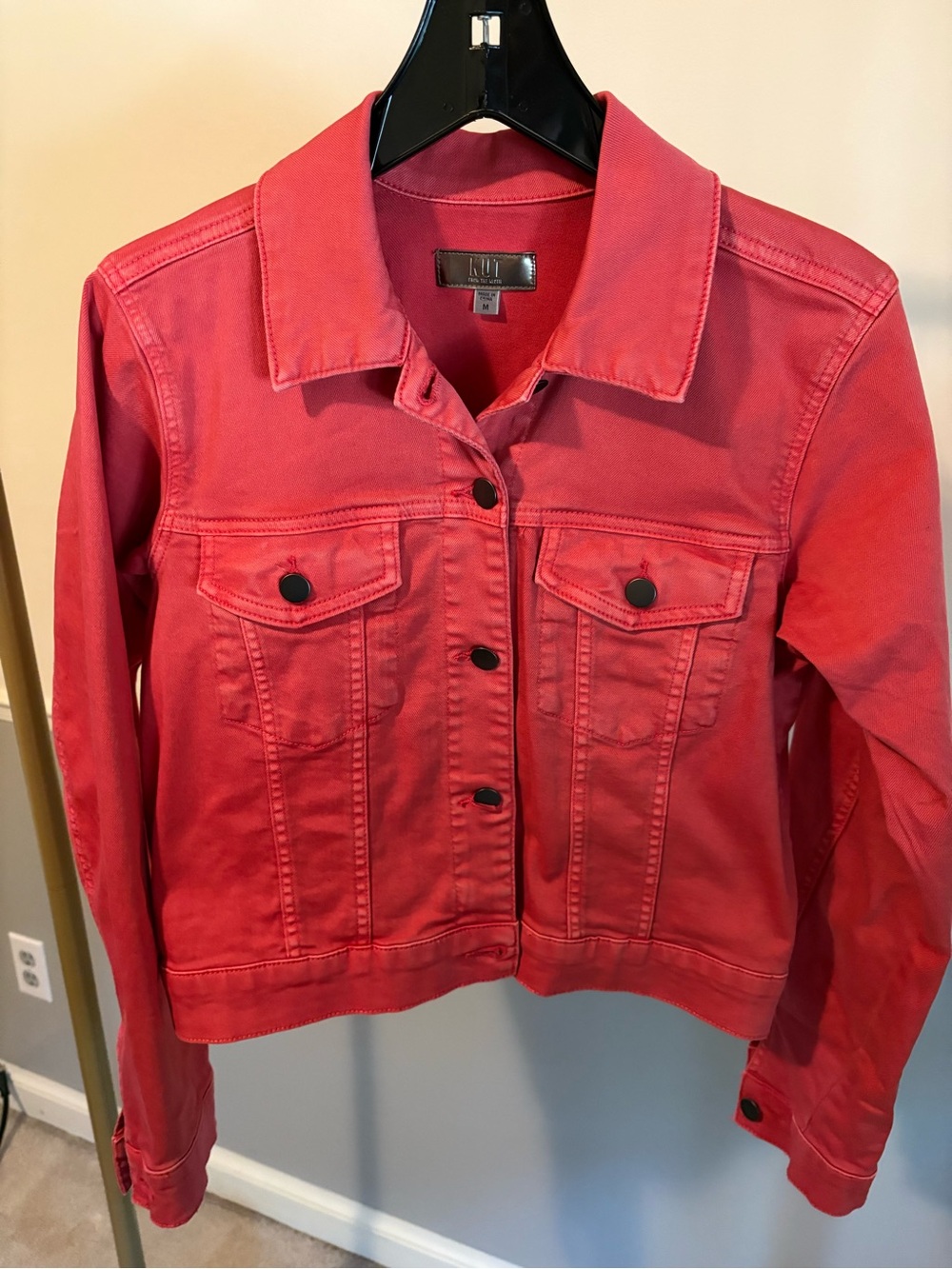 Kut from the Kloth Women's Coral-Red Denim Trucker Jacket